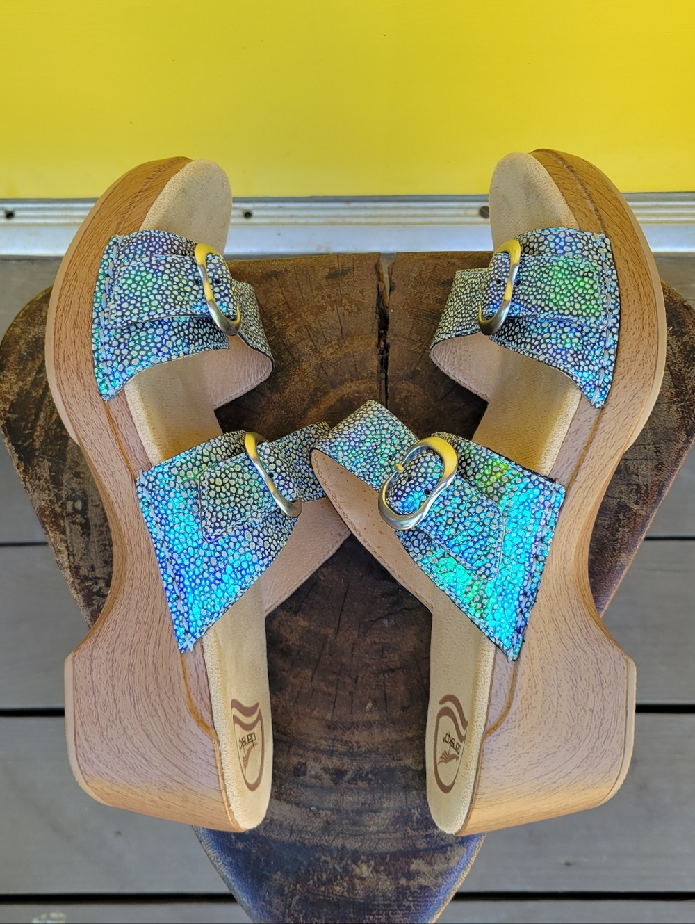 Dansko Sophie Iridescent Blue Leather Platform Slide Sandals EU 40 - Picture 6 of 13
